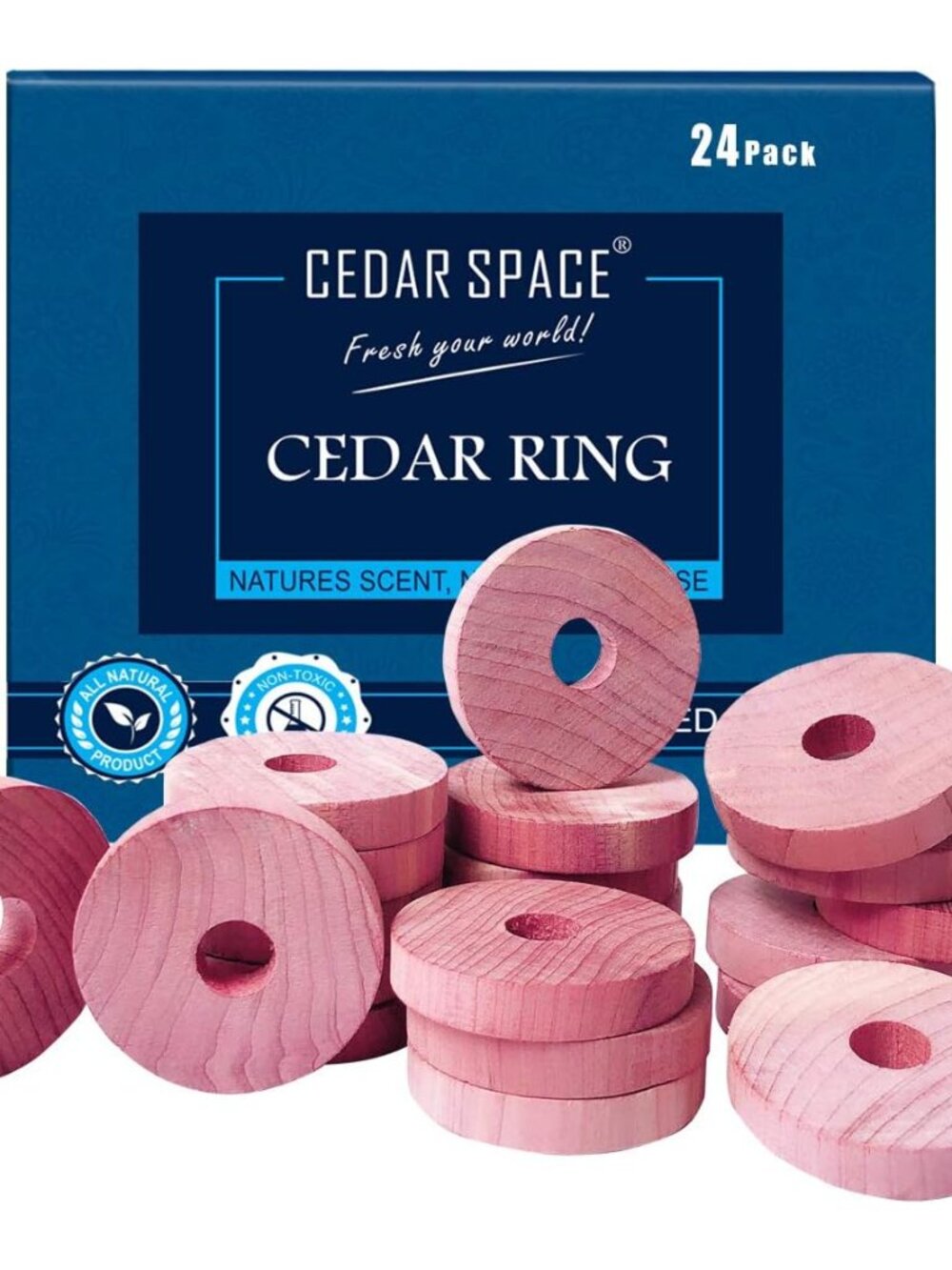Cedar Blocks for Clothes Storage,24 Pcs Fresh Smell Cedar Rings for Drawer